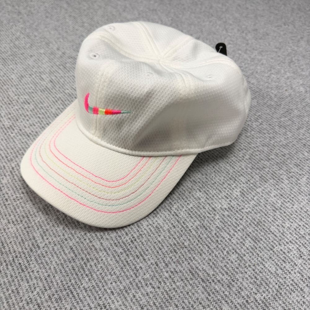 Nike Dri-FIT Toddler White Baseball Hat Multi Color Swoosh Rainbow Stitch - Picture 3 of 11
